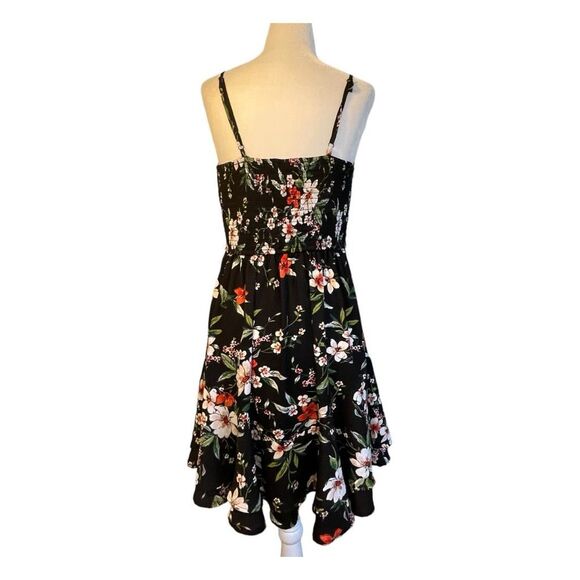 Xhilaration Floral Print Mini Dress Black Red White Square Neck Strappy Ruffle M - Picture 5 of 8